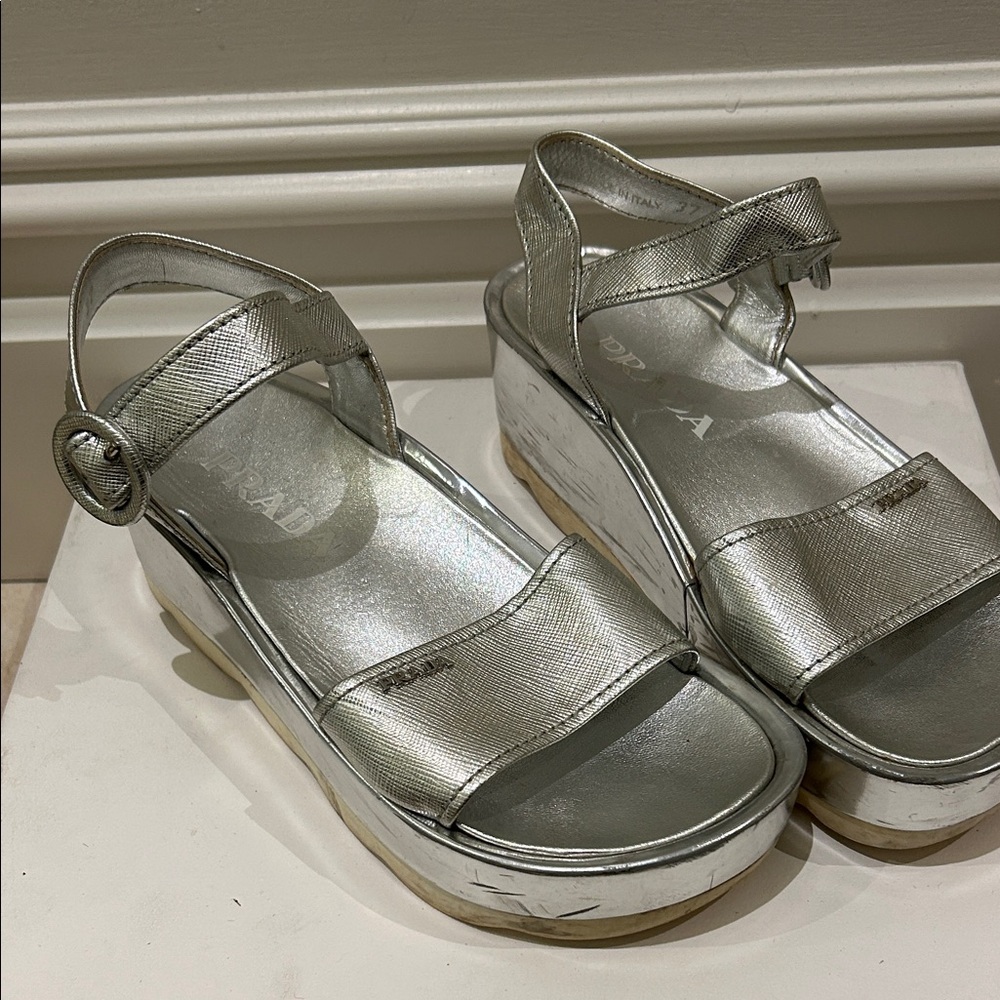 Prada Silver Platform Sandals - image 3
